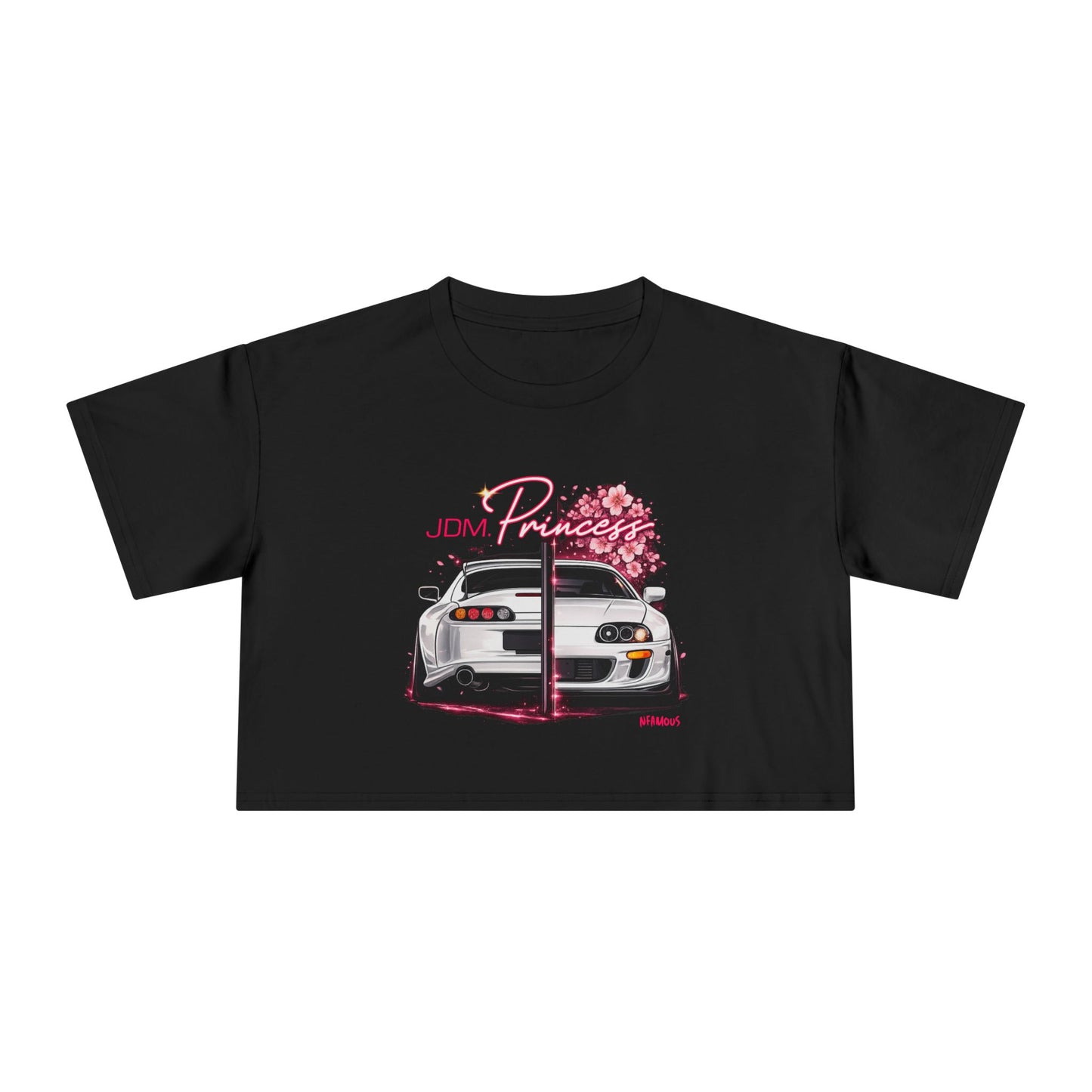 Car & Cherry Blossom Women's Crop Tee — JDM Pretty Graphic
