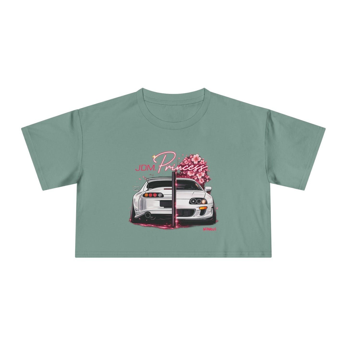 Car & Cherry Blossom Women's Crop Tee — JDM Pretty Graphic