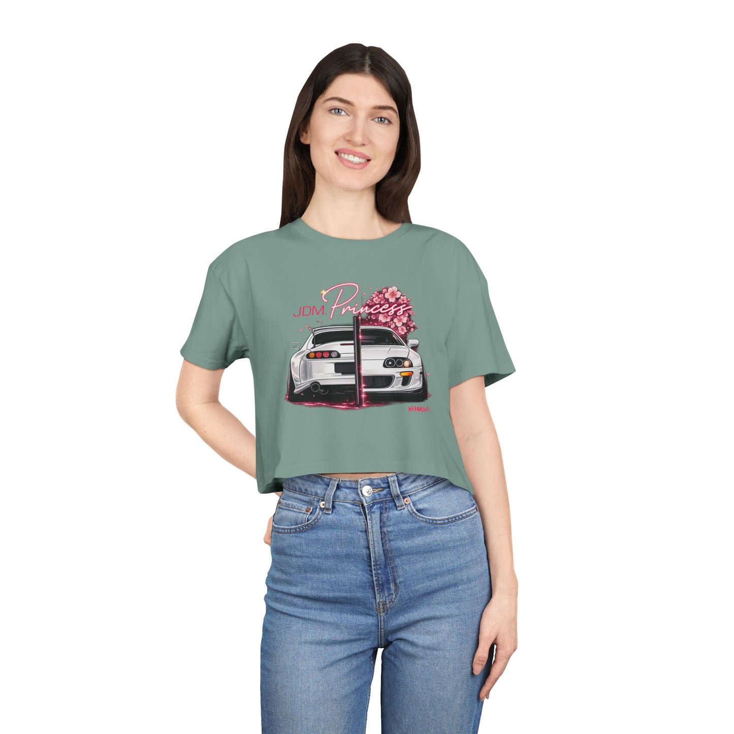 Car & Cherry Blossom Women's Crop Tee — JDM Pretty Graphic