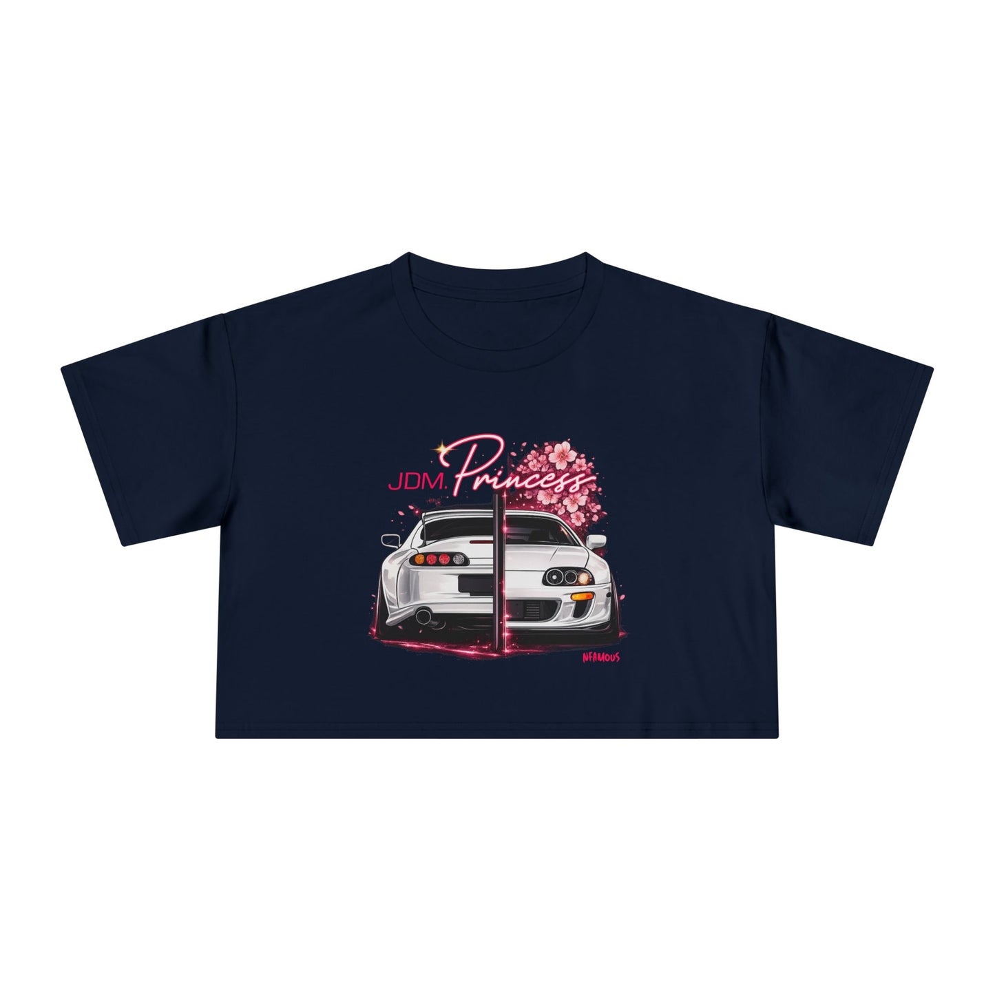 Car & Cherry Blossom Women's Crop Tee — JDM Pretty Graphic