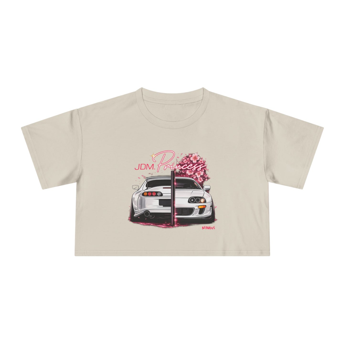 Car & Cherry Blossom Women's Crop Tee — JDM Pretty Graphic