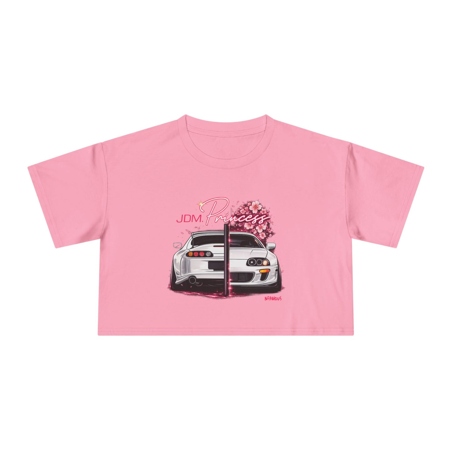 Car & Cherry Blossom Women's Crop Tee — JDM Pretty Graphic
