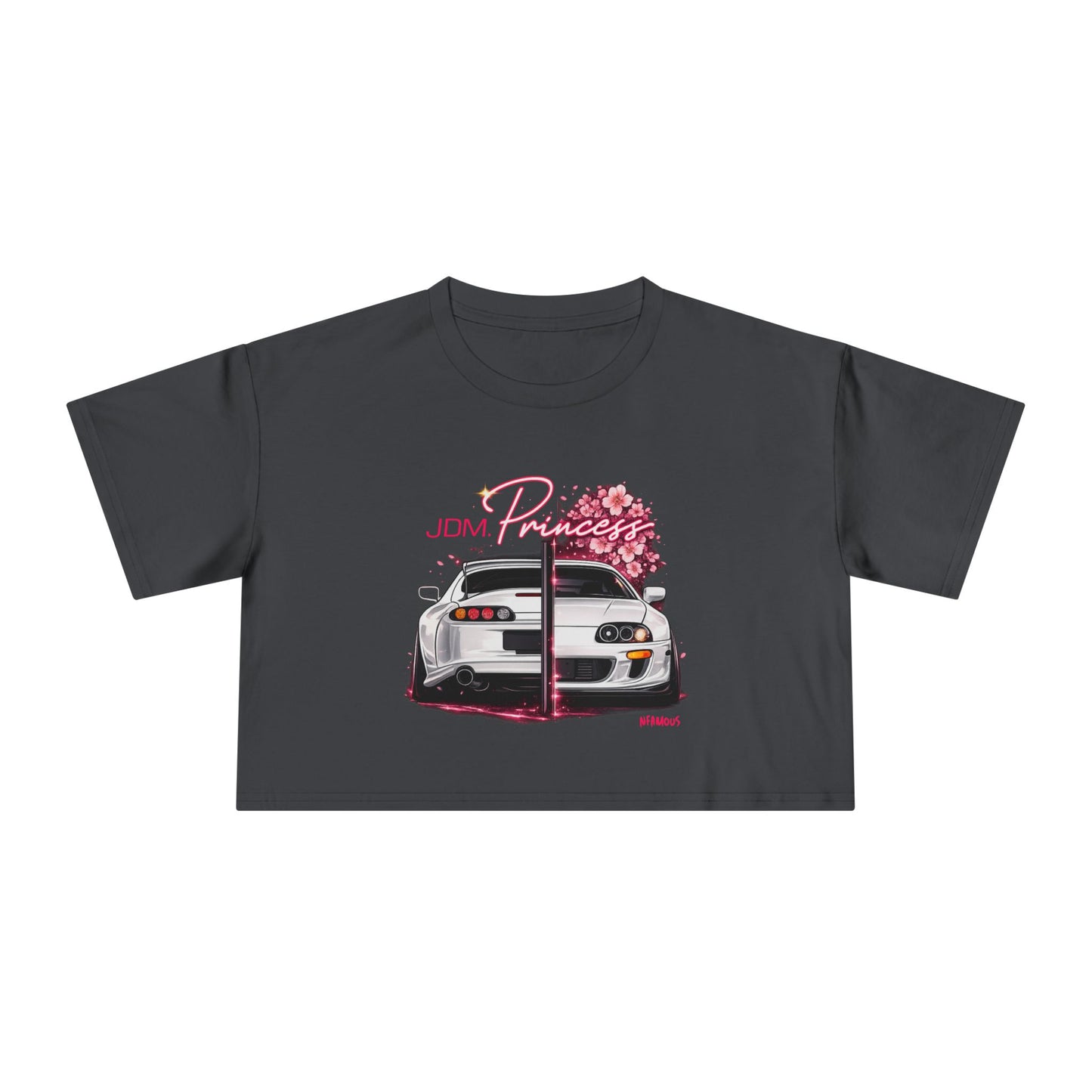 Car & Cherry Blossom Women's Crop Tee — JDM Pretty Graphic